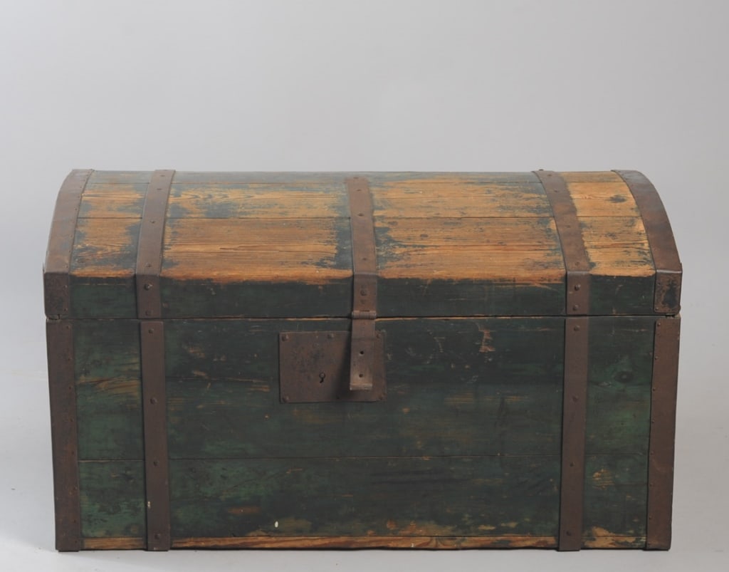 19th C. Green Painted Dome Top Immigrant Trunk (1 of 4)