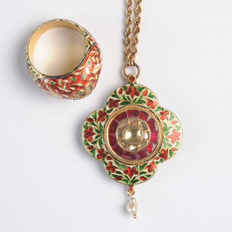 14k Gold & Enamel Pendant and Ring (1 of 7)