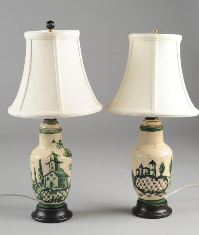 Pair French Faience Lamps (1 of 8)