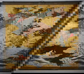 18th C. Japanese Edo 2-Panel Painted Screen