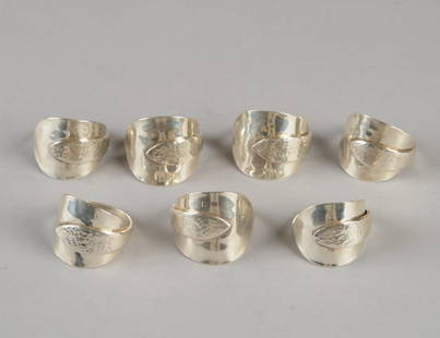 7 Sterling Silver Spoon Napkin Rings: Monogrammed, marked Gorham. Total weight: approx. 4.88 ozt.