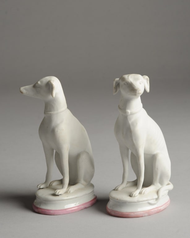 Pair 19th C. English Bisque Hounds (1 of 6)