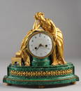 French Empire Malachite & Gilt Bronze Clock