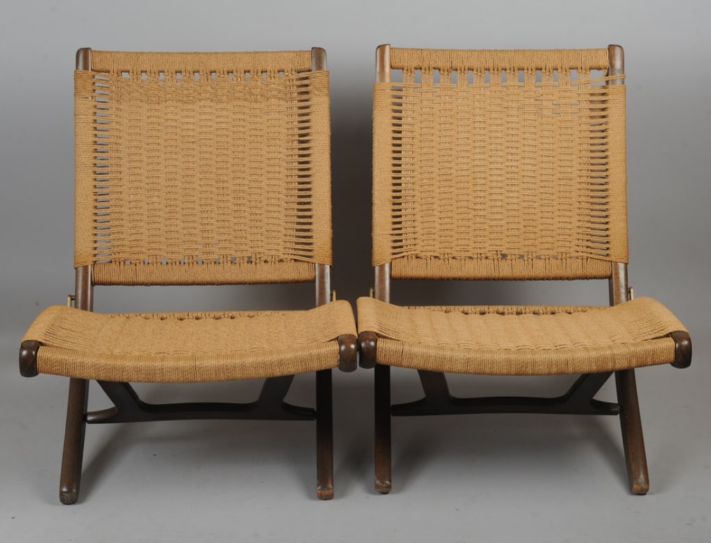 Pair Vintage Hans Wegner Style Folding Chairs (1 of 3)