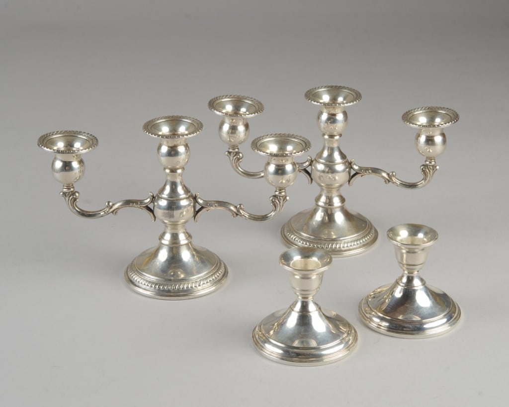 Weighted Sterling Candelabra Pair & Candlesticks (1 of 4)