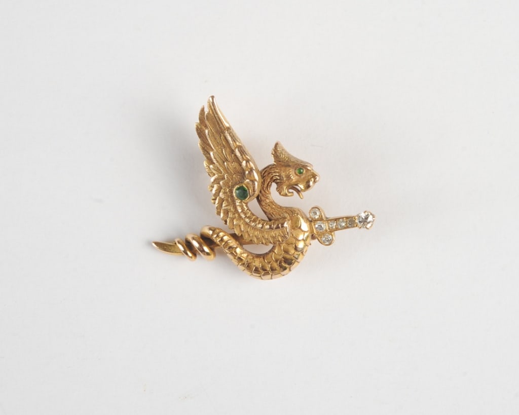 14k Gold Diamond & Emerald Dragon Pin (1 of 2)