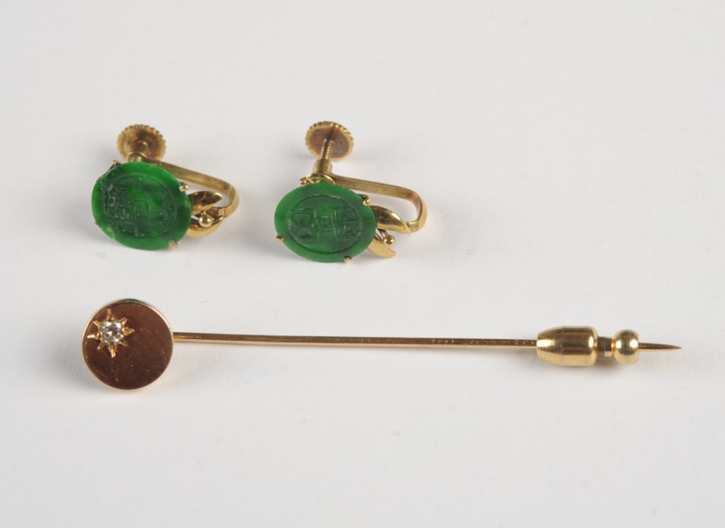 14k Earrings & 14k Gold & Diamond Stick Pin (1 of 2)