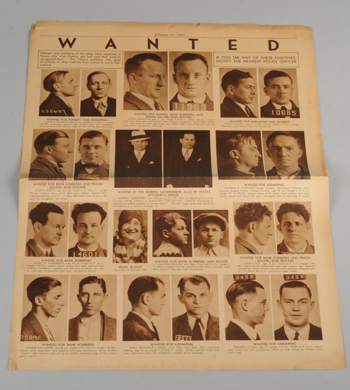 Partial John Dillinger Gang Newspaper, 1934 (1 of 12)