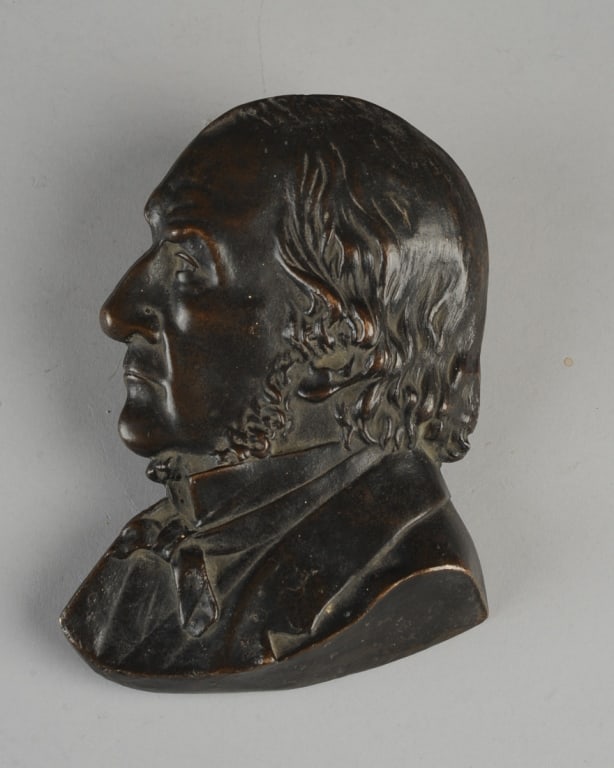 Bronze Plaque Bust: Artist and subject unknown, no visible maker's marks. Approx. 6" x 4 1/4".