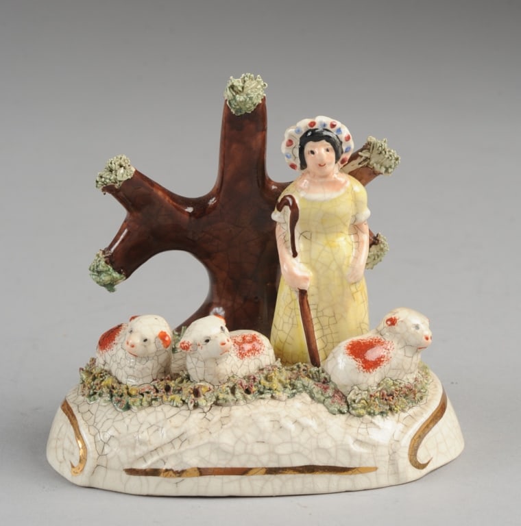 Staffordshire Figural Group, Girl & Lambs (1 of 3)
