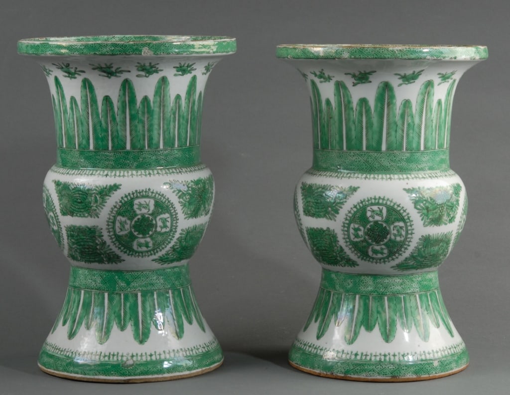 Pr. Large Chinese Green Fitzhugh Baluster Vases (1 of 15)