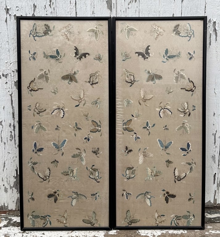 Pair Chinese Embroidered Silk Textile Panels (1 of 2)