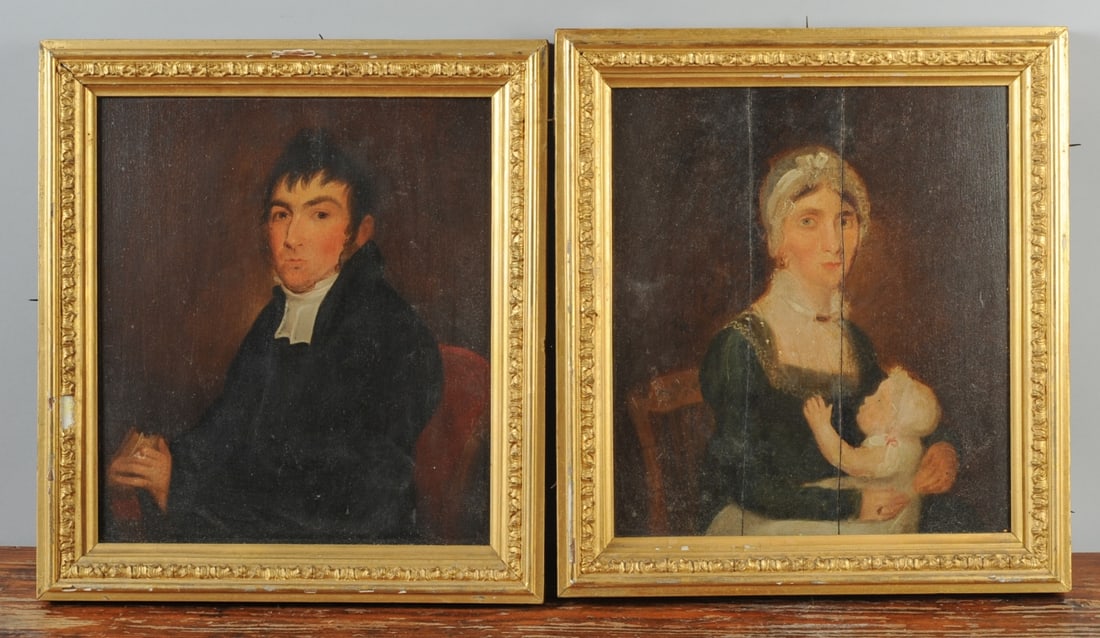 Pair 18th - 19th C. American Folk Portraits (1 of 7)