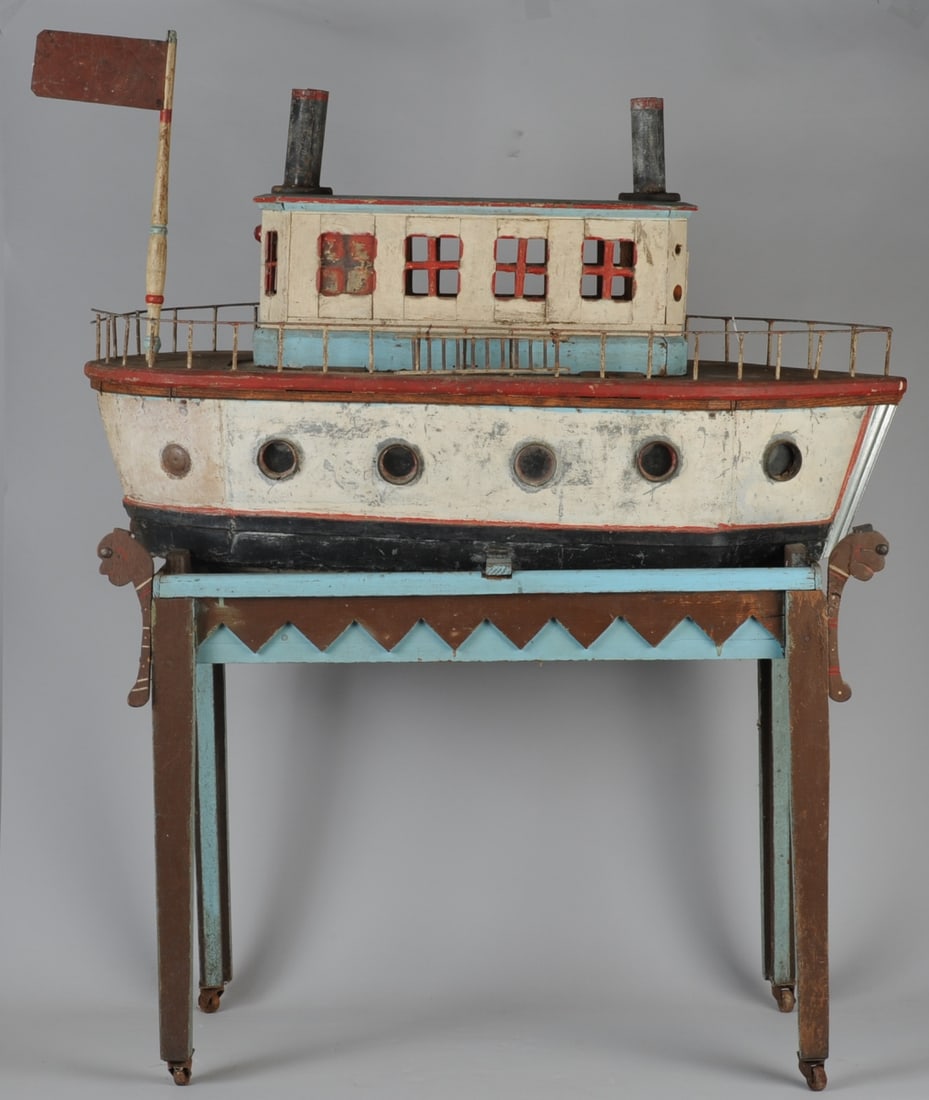 Incredible c1910 Folk Art Boat & Stand (1 of 20)