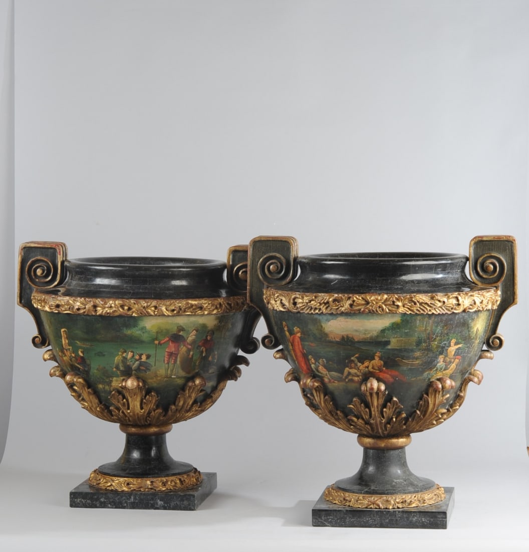 Near Pair Italian Marble Painted Pedestal Urns (1 of 20)