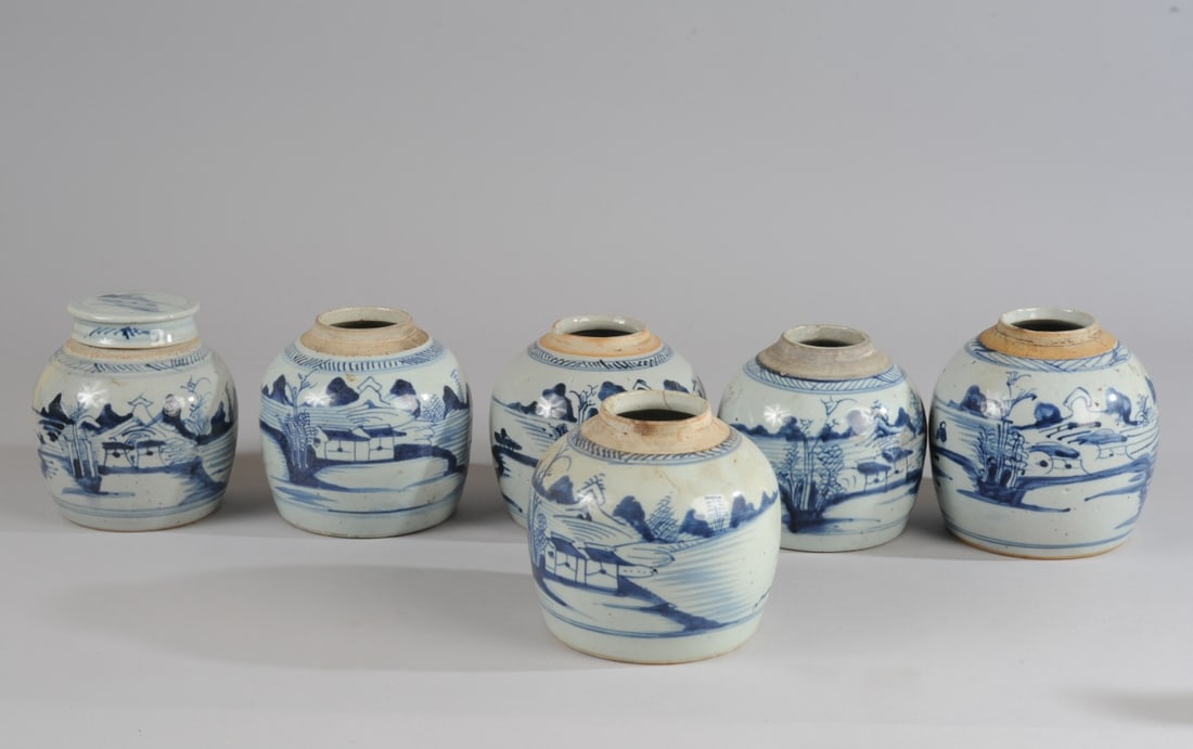Six 19th C. Chinese Blue & White Ginger Jars (1 of 11)