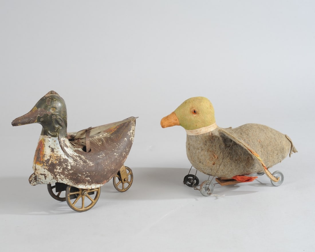 Two Early Duck Pull Toys, Felt & Painted Tin (1 of 5)