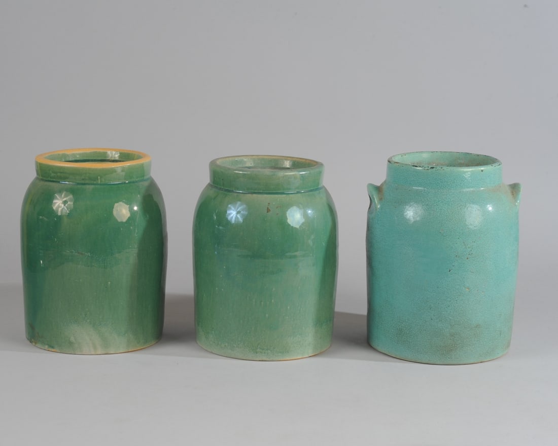 Three Green Glazed Stoneware Crocks (1 of 5)