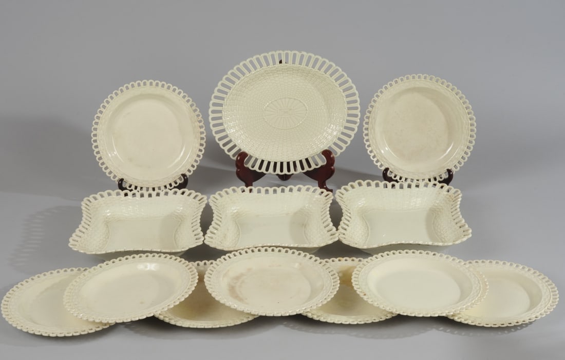 13 pc. 18th / 19th C. Leeds Creamware Basket Weave (1 of 14)