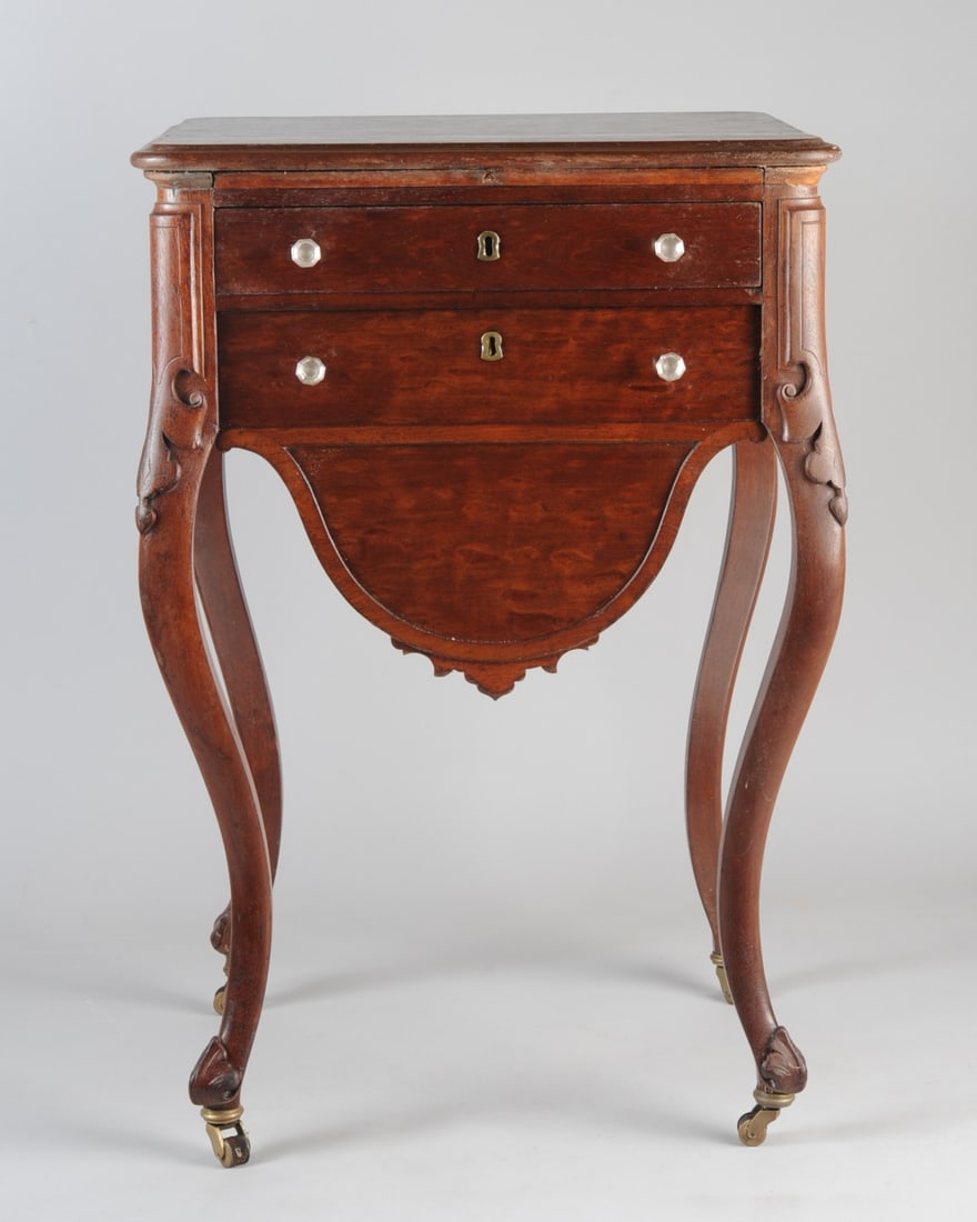 Antique English Plum Pudding Mahogany Sewing Table (1 of 7)