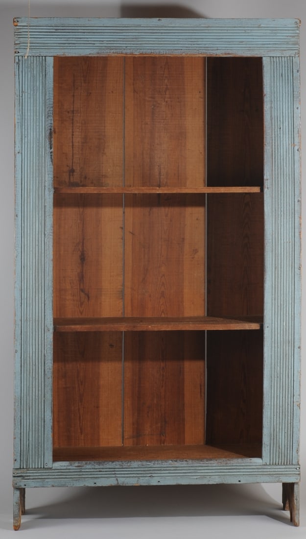19th C. Yellow Pine Cupboard, Original Blue Paint (1 of 8)