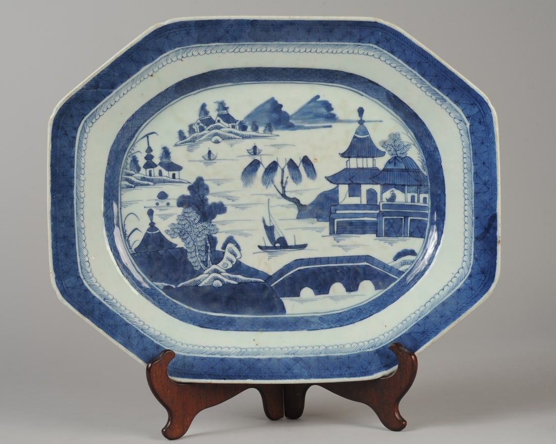 19th C. Chinese Canton Blue & White Platter (1 of 8)