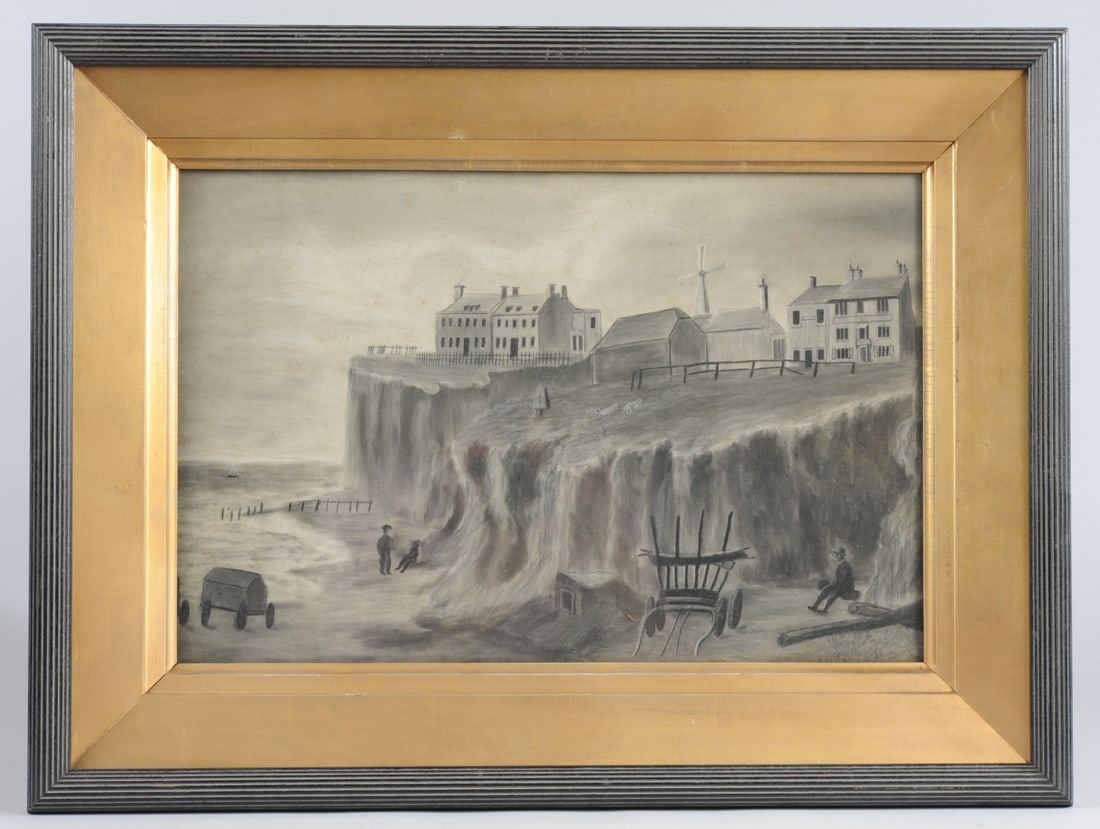 19th C. Sandpaper Painting Rottingdean (1 of 5)