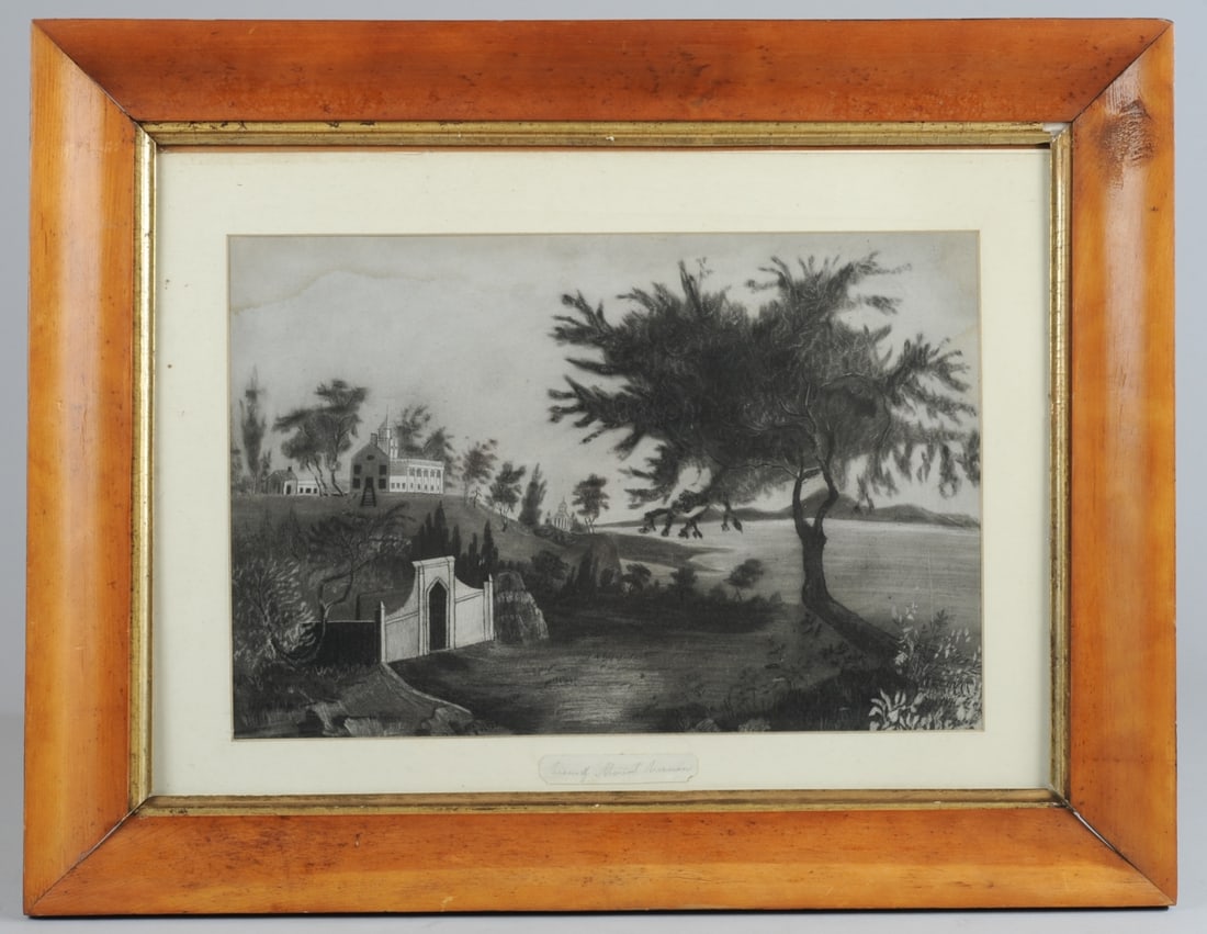 Naive 19th C. Sandpaper Painting, Washingtons Tomb (1 of 7)