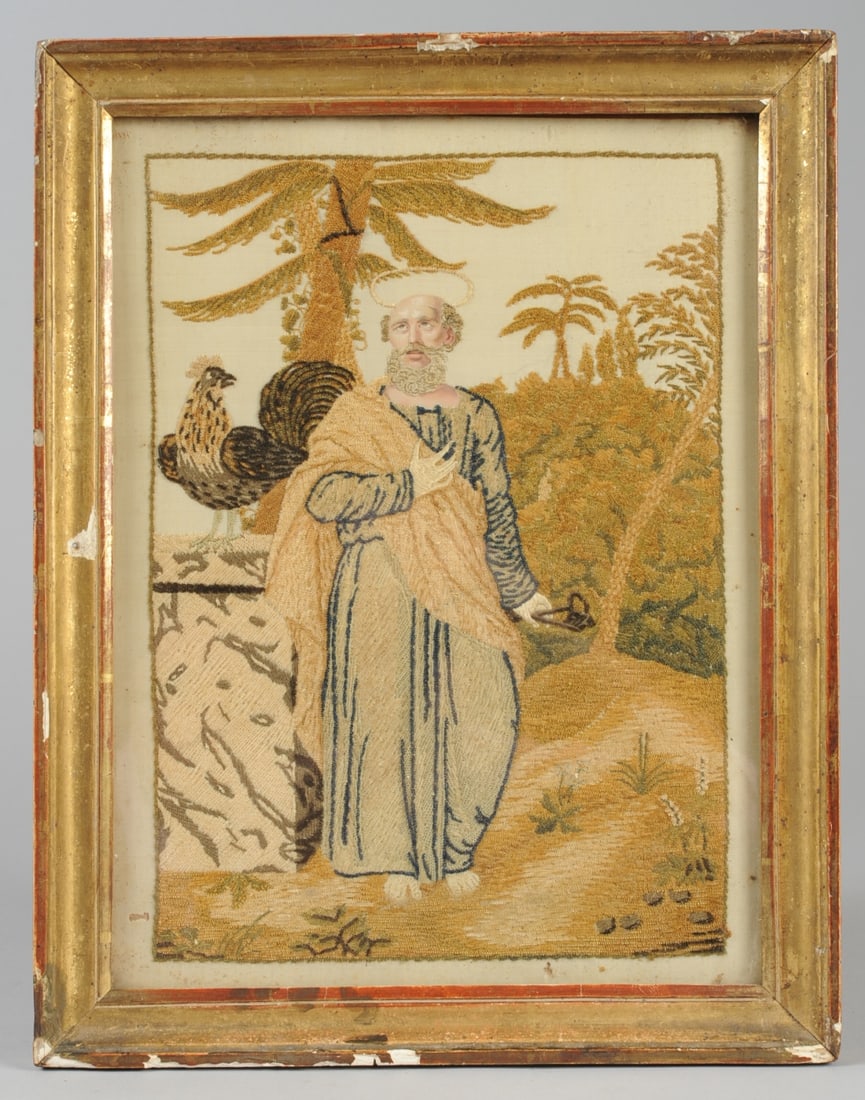 Late 18th - e.19th C. Needlework Picture St. Peter (1 of 8)