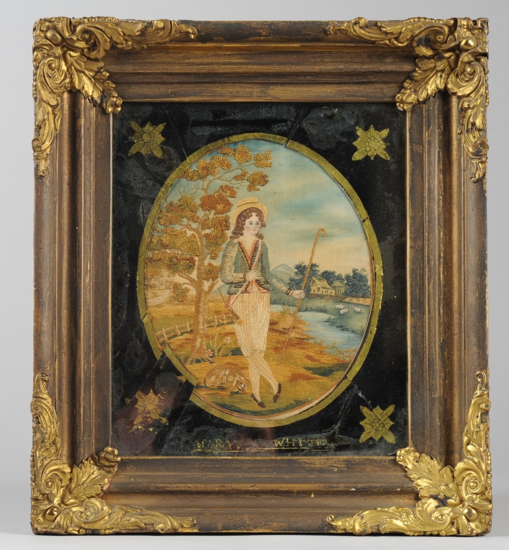 Early 19th C. Needlework & Watercolor Picture (1 of 4)