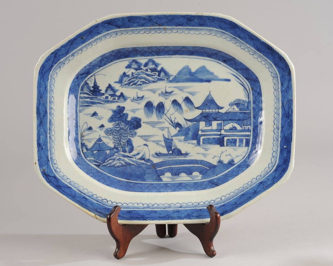 19th C. Chinese Canton Blue & White Platter (1 of 8)