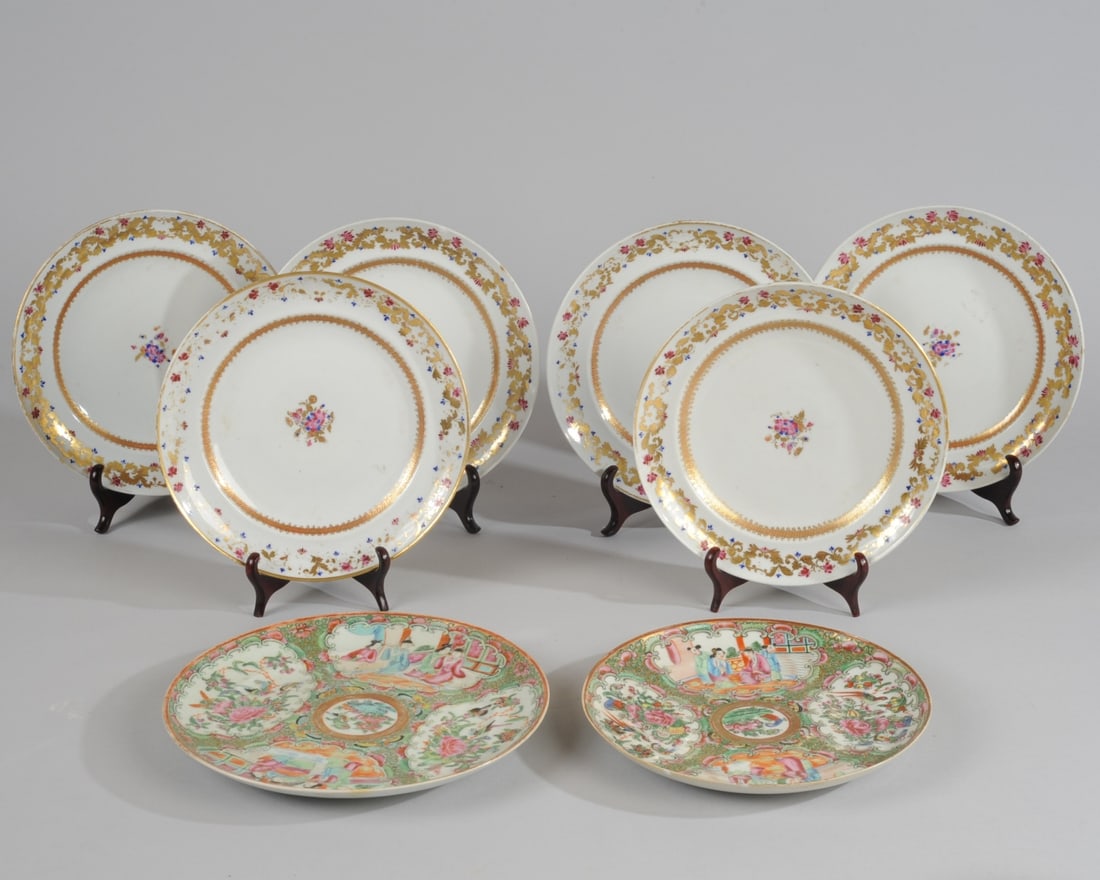 Set 18th C. Chinese Export Porcelain Plates + (1 of 9)