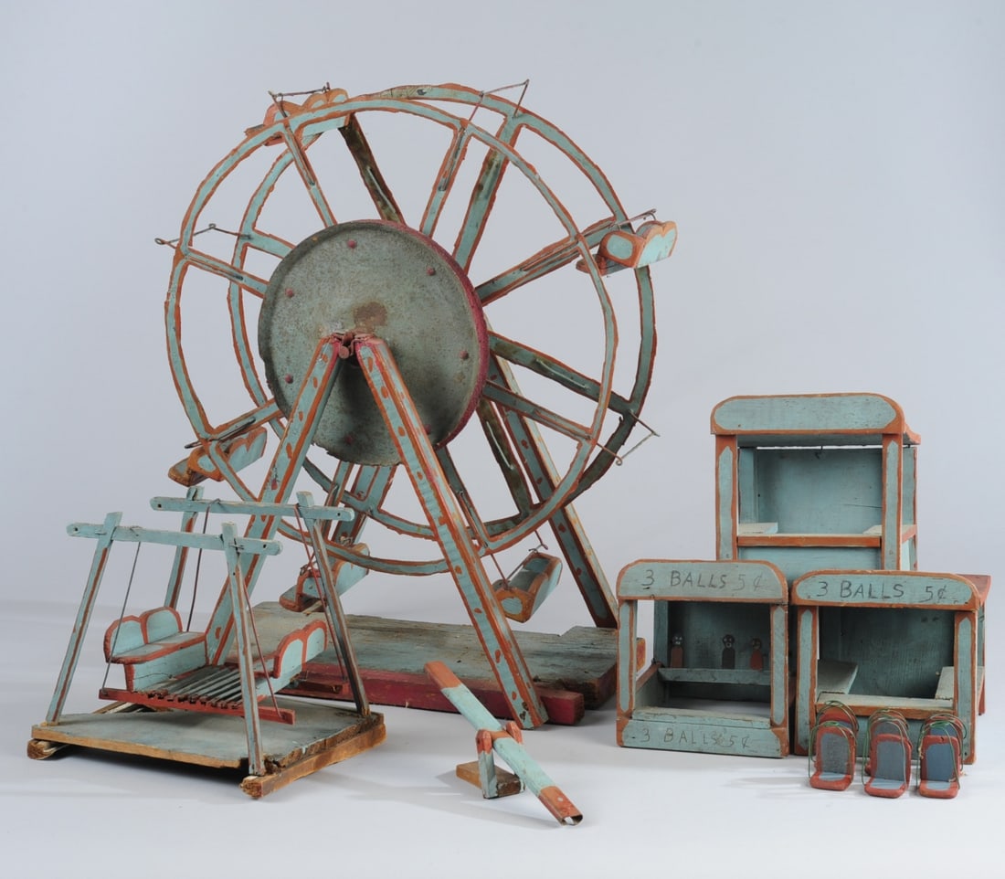 1938 Folk Art Painted Wood & Metal Ferris Wheel + (1 of 8)