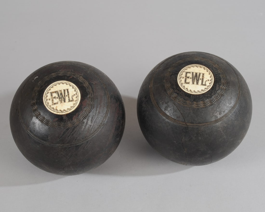 Pair English Lignum Vitae Lawn Bowling Balls (1 of 7)