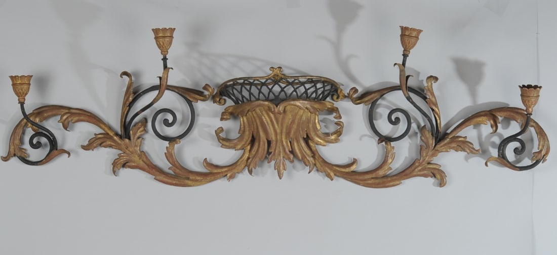 Iron & Gilt Metal Candelabra Wall Sconce (1 of 5)