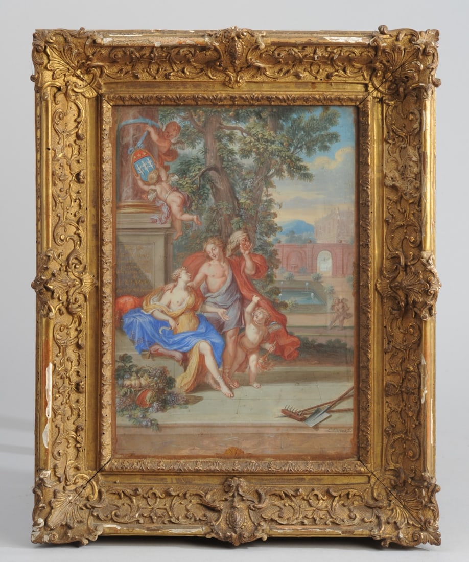 18th C  Baroque Tempera Painting, L. Leroux (1 of 9)