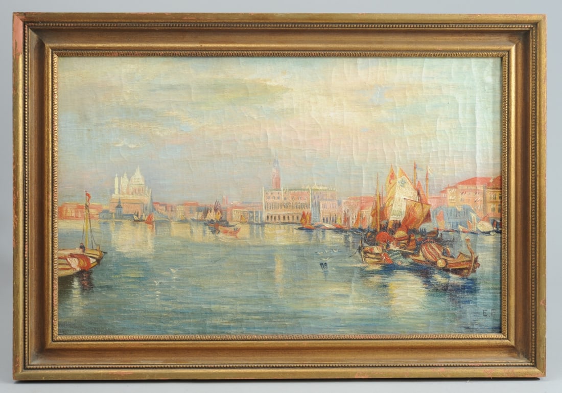 Early 20th C. Oil Painting Venice Harbour (1 of 7)