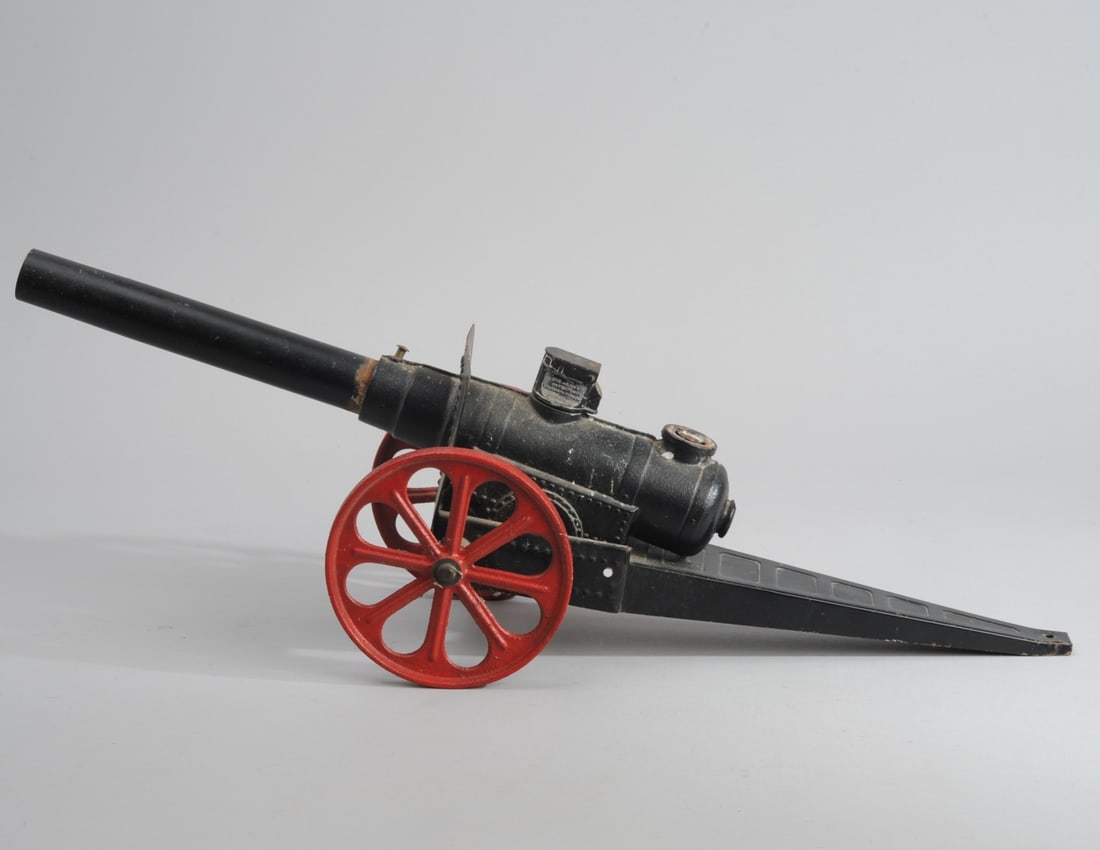 Vintage Conestoga Company Toy Cannon: Charger cover marked Conestoga Co., Bethlehem PA, damage and losses / in as-found condition. L: approx. 24 1/2".