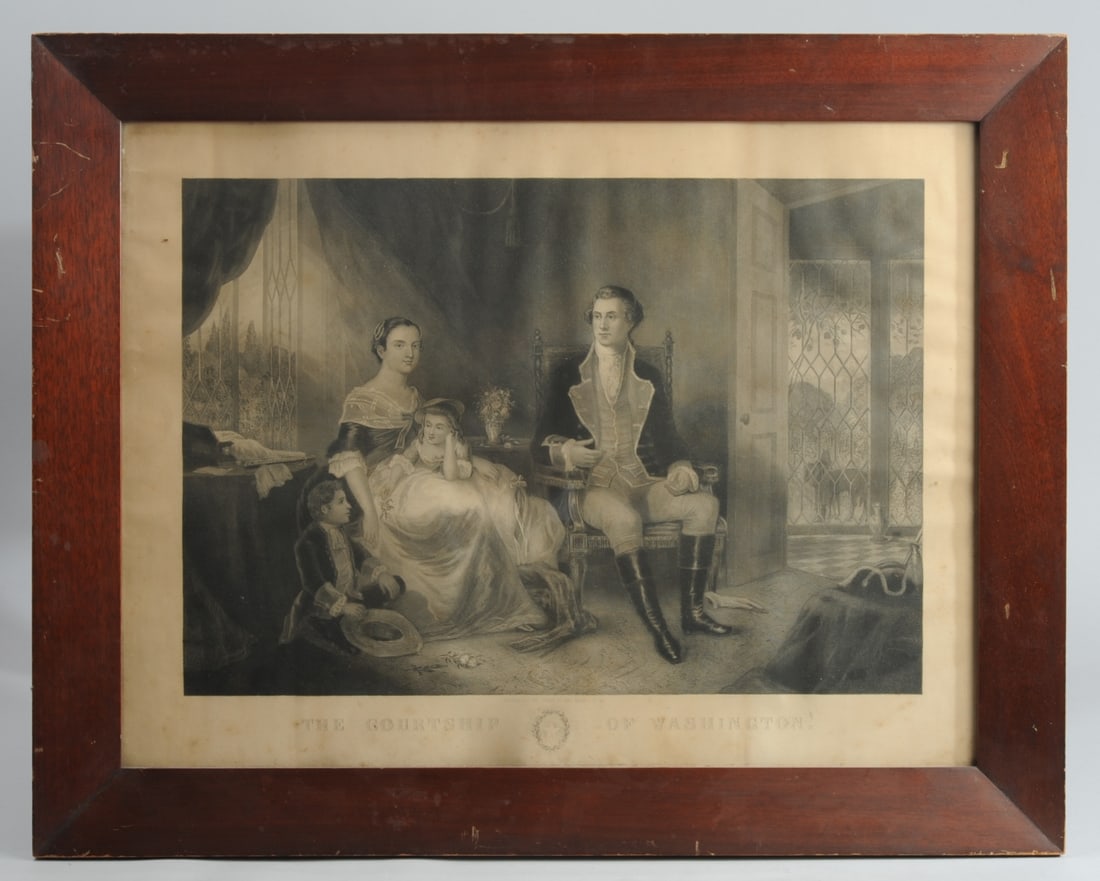 19th C. Engraving Courtship of Washington (1 of 3)