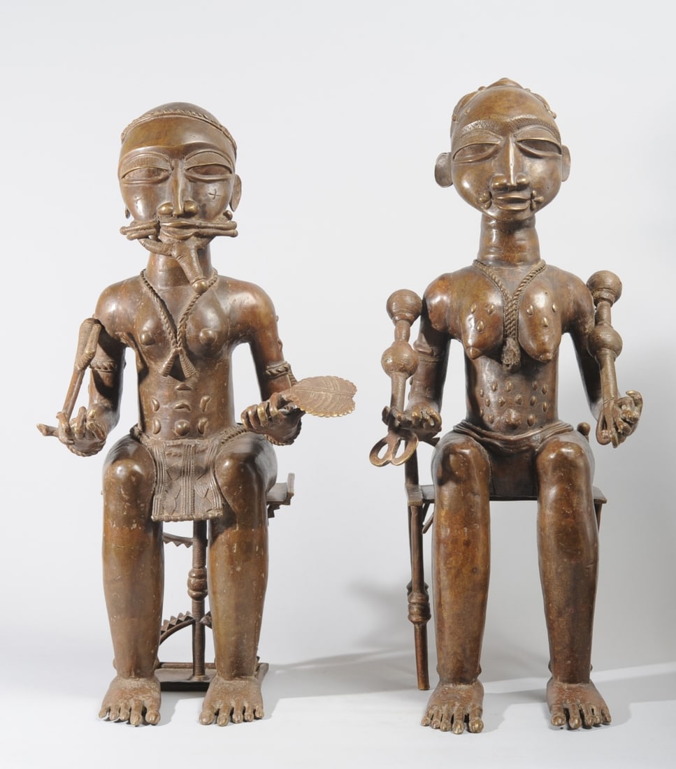 Large Baule Bronze Ancestral Pair, Ivory Coast (1 of 14)