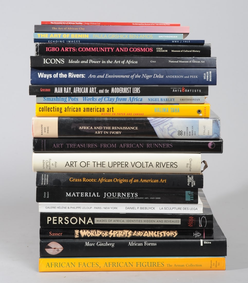 20 Pcs. Books / Booklets, African Art etc.: Including "Igbo Arts: Community and Cosmos" by Herbert M. Cole and Chike C. Aniakor, "Icons: Ideals and Power in the Art of Africa" by Herbert M. Cole, "Ways of the Rivers: Arts and Environment of the
