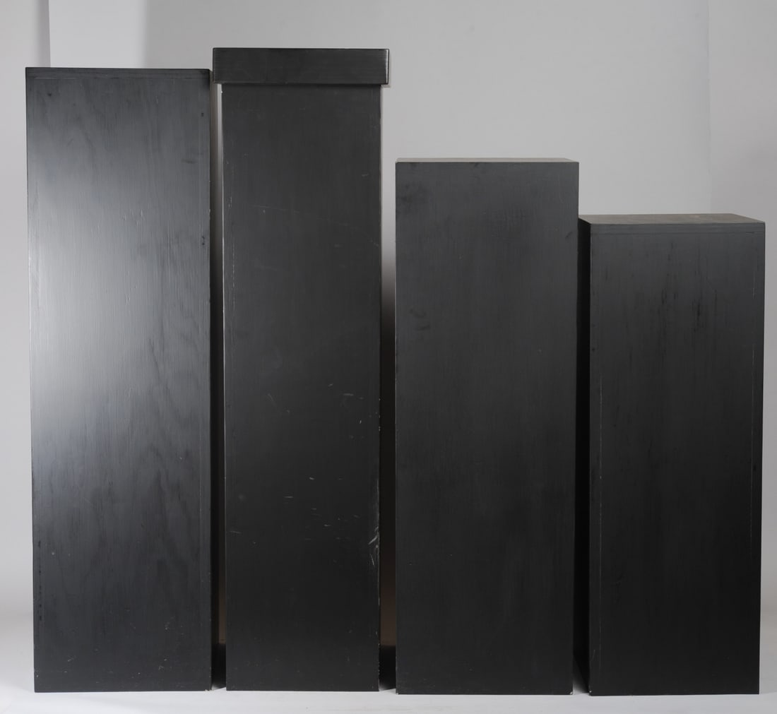 Four Gallery Display Stands: Minor wear from use. Largest: approx. 43 1/4" x 12 1/2" x 11 1/2". Provenance: The Collection of Dr. Juris & Ingrida Simanis, Lexington, Virginia. Ex Thomas McNemar, Lexington, Virginia. Thomas McNema