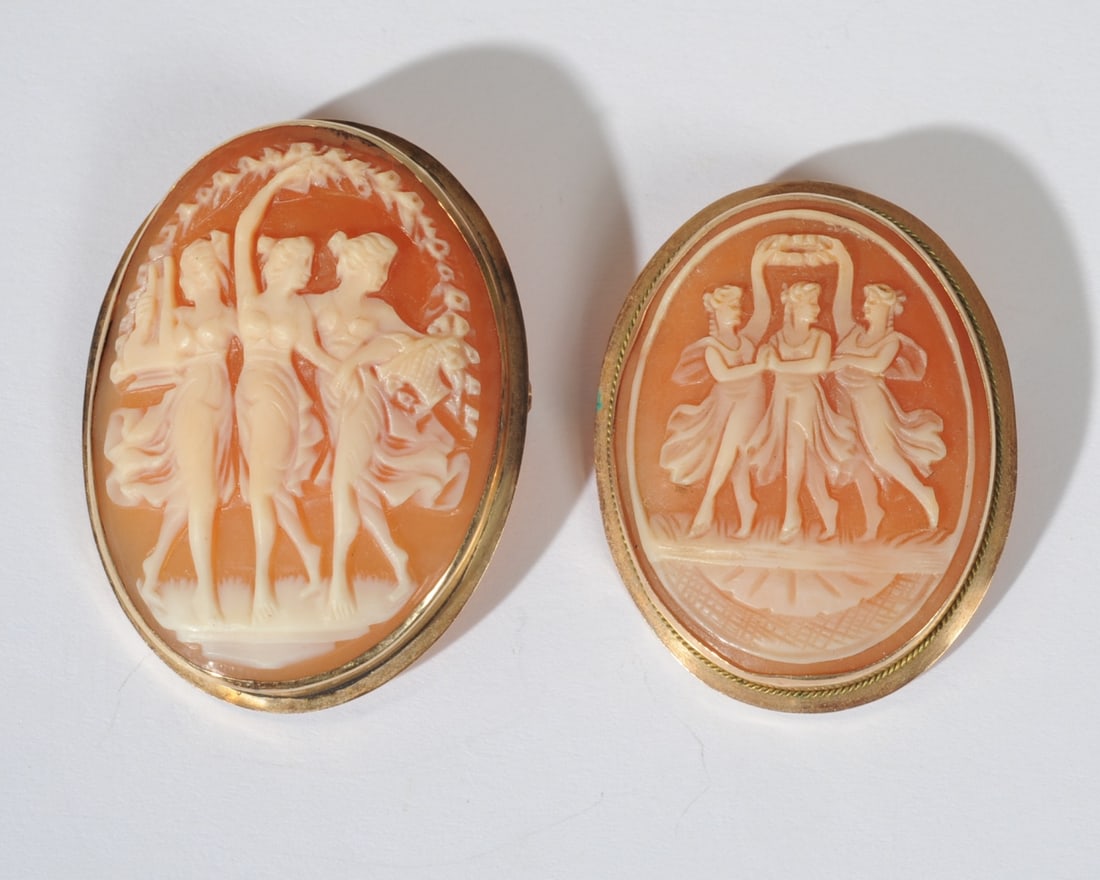 Two Antique 14K "Three Graces" Cameos (1 of 2)