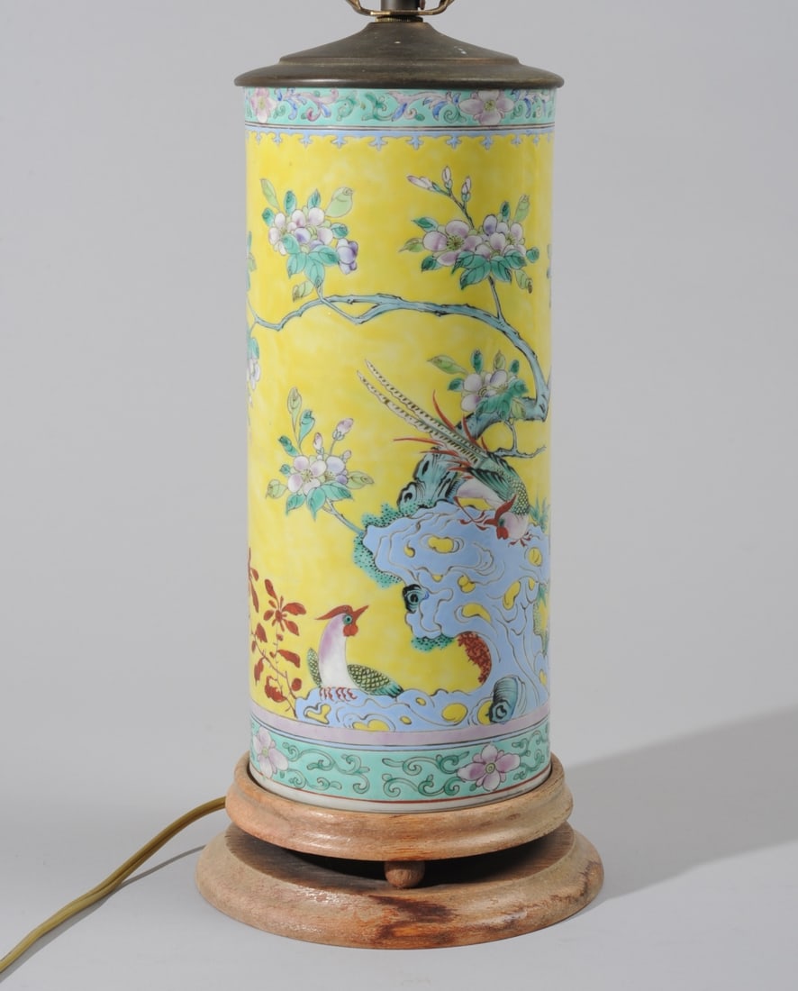 Chinese Yellow Ground Hat Stand Vase as Lamp (1 of 8)