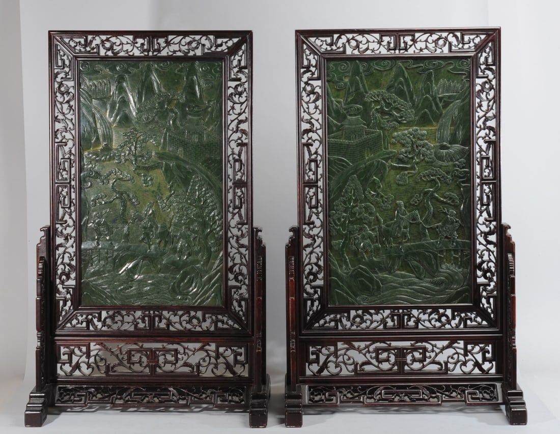 Pair of Chinese Carved Jade Table Screens (1 of 12)