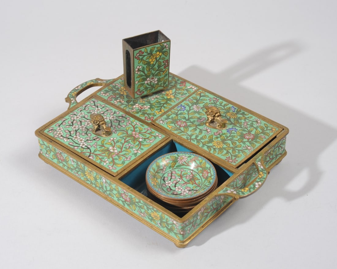 Vintage Chinese Cloisonne Smoking Set Tray (1 of 6)