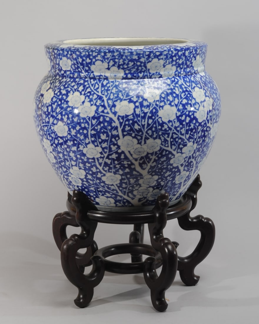 Large Chinese Blue & White Prunus Jardiniere (1 of 7)