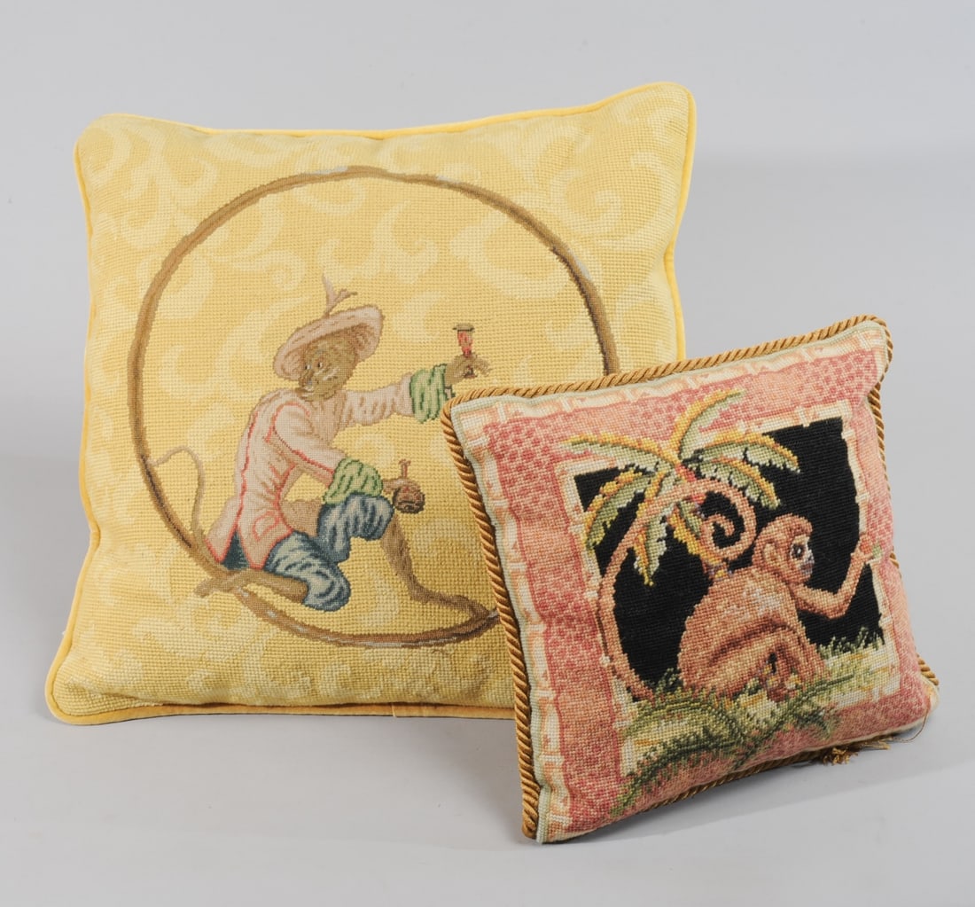 Two Needlepoint Monkey Pillows (1 of 5)