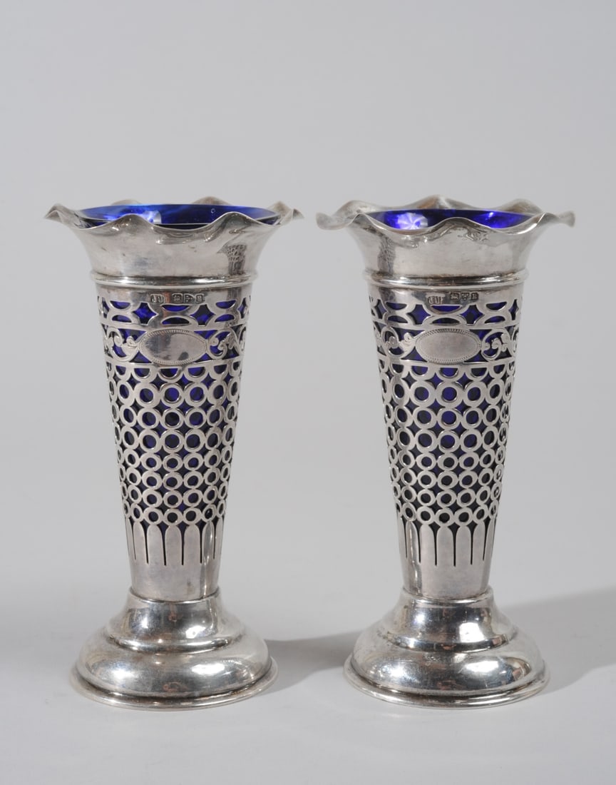 Pair Victorian English Sterling Silver Vases (1 of 8)