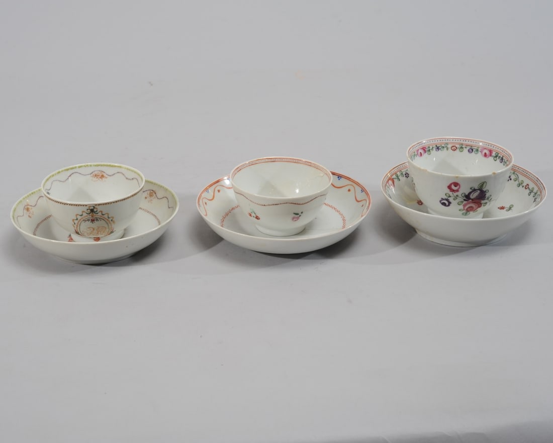 Three 18th C. Chinese Export Cups & Saucers (1 of 14)